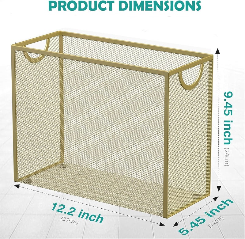 Sinboun Hanging File Organizer Letter-Size File Holder Filing Box Includes 5 Hanging Folders - Metal Mesh Magazine Letter Storage Cabinets File Cart for Office Home School, No Assembly Required Gold - Image 2